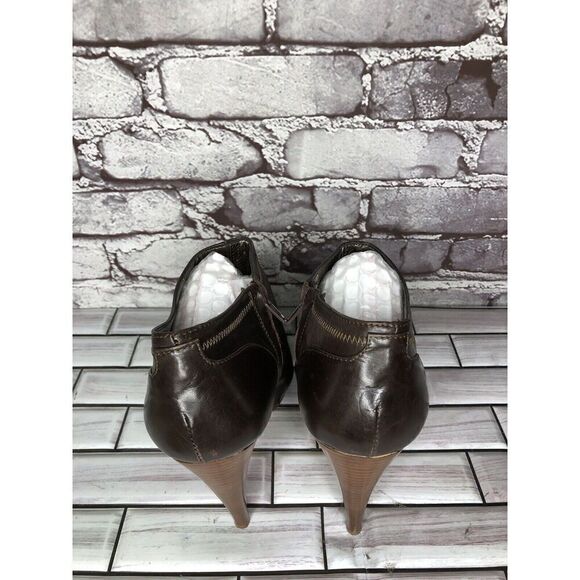 7 Seven for all Mankind Brown Leather Wooden Heel Booties Women Sz 40EU/9.5M US - Picture 7 of 16